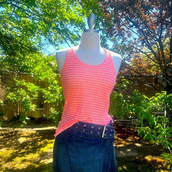 J CREW -Striped Neon Orange 100% linen Tank Top - Picture 1 of 6